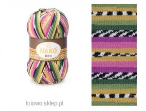 włóczka Nako Boho 81255 w tonacji różowo-zielonej
