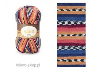 włóczka Nako Boho 81256 w tonacji niebiesko-czerwonej