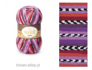 włóczka Nako Boho 81253 w tonacji lila-czerwień