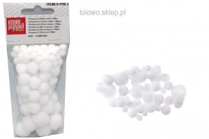 pompony 8-20mm białe, 100 sztuk