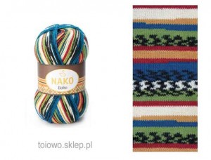 włóczka Nako Boho 81266 w tonacji zielono-czerwonej